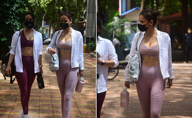 Neha Sharma And Aisha Sharma Are Practically Twins In Matching Pink Sports Bras And Tights With Sneakers
