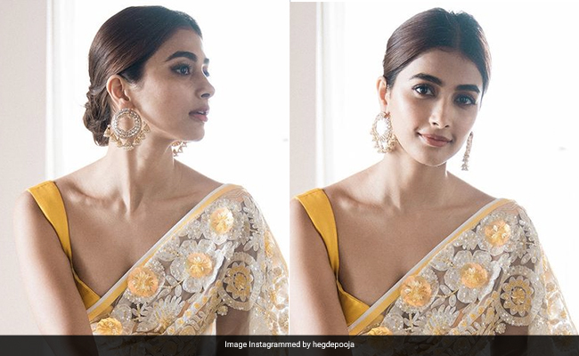 Pooja Hegde In A Sparkling Yellow Floral <i>Saree</i> Can Channel Spring In Any Season So Stylishly