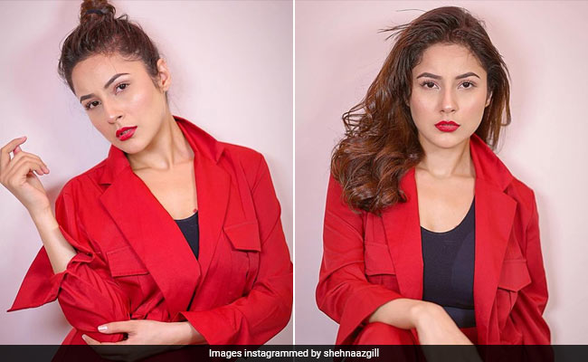 Shehnaaz Gill Is A Ravishing Lady In Red In A Crimson Pantsuit And Pout To Match