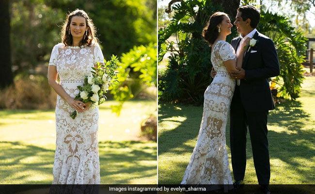 Evelyn Sharma Is A Stunning Bride In A Floral White Lace Wedding Gown To Marry Tushaan Bhindi