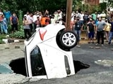 Watch: Car Swallowed By Delhi Road In Monsoon