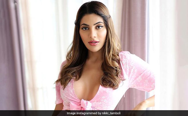 Nikki Tamboli Is A Sight To Behold In A Pretty Pastel Toned Pink Mini Dress