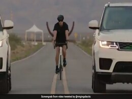 Richard Branson's Choice Of Transport To Spaceship Launch Pad - A Bicycle Richard Branson's Choice Of Transport To Spaceship Launch Pad - A Bicycle