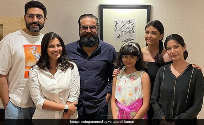 Abhishek, Aaradhya And Aishwarya Rai Bachchan Met R Sarathkumar's Family In Puducherry. See Pics