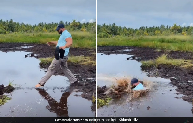 Viral Video: Husband Plunges Down Muddy Water As Wife Laughs Hysterically