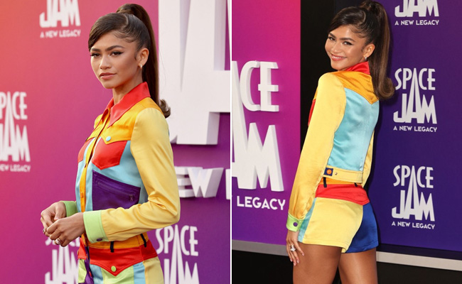 Zendaya Takes Her Role Of Lola Bunny In <i>Space Jam: A New Legacy</i> Very Seriously In A Colour Blocked Short Suit