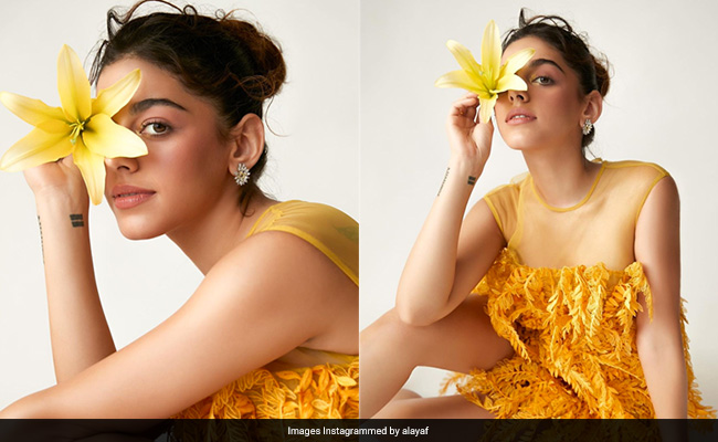 Say Yellow To Alaya Furniturewalla In A Sunny Mesh Dress With Florals And Feathers