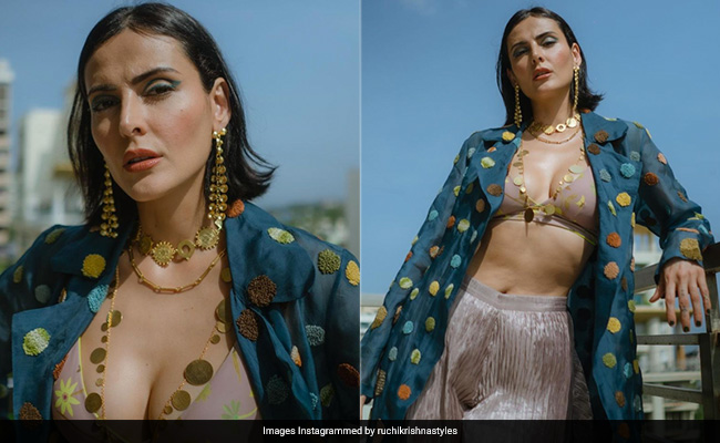Mandana Karimi Looks Like A Bohemian Dream In Chic Matching Separates And A Dotted Coat