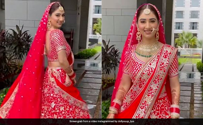Disha Parmar Is A Beautiful Traditional Bride In A Red And Gold <i>Lehenga</i> To Marry Rahul Vaidya
