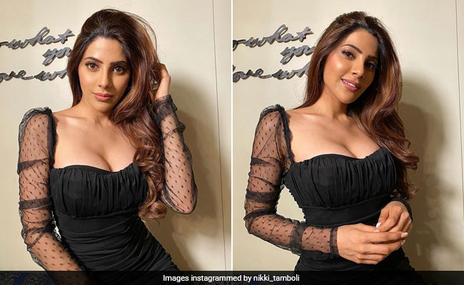 This Sheer Dotted Little Black Dress From Nikki Tamboli's Wardrobe Is Every Girl's Dream