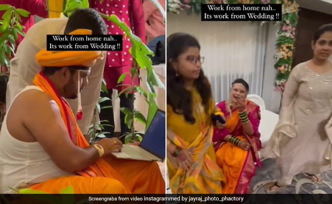 Viral Video: Groom Sits At <i>Mandap</i> With Laptop. Watch The Bride's Reaction...
