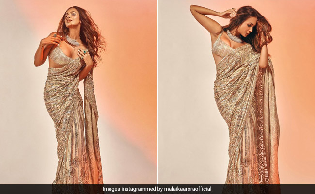 Malaika Arora Dazzles Like The Diva She Is In A Glistening Gold Sequin Manish Malhotra <i>Saree</i>