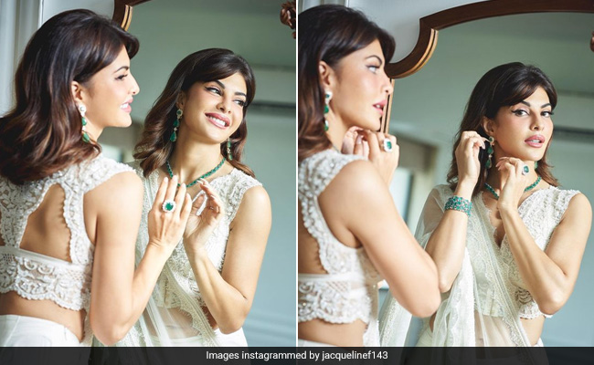 Jacqueline Fernandez In A Gorgeous White Beaded Lace <i>Saree</i> Has Left Us Awestruck