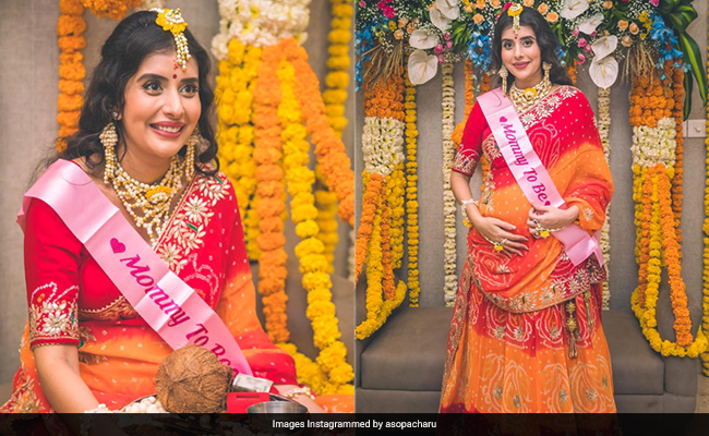 Charu Asopa Is A Traditional Mom-To-Be In A Red And Orange <i>Saree</i> For Her Baby Shower