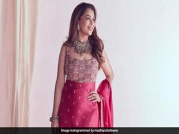 Madhuri Dixit In A Stunning Cherry Sharara Set Is Upping The Celebrity Ethnic Glam Game Madhuri Dixit In A Stunning Cherry Sharara Set Is Upping The Celebrity Ethnic Glam Game