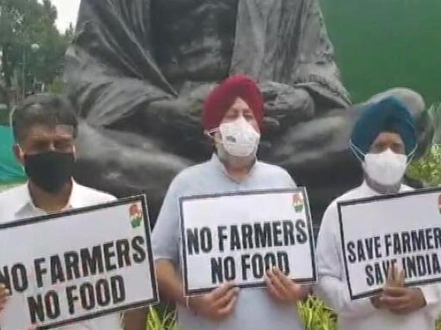Punjab Congress MPs Protest Against Farm Laws In Parliament