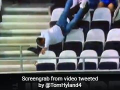 Watch: Fan Holds On To Catch While Falling Over Seats At The Hundred