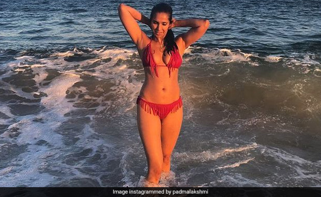 Five Years Ago, Padma Lakshmi Was Busy Looking This Good In A Red Fringed Bikini On A Beach Day