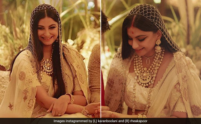 With Husband Karan Boolani By Her Side, Rhea Kapoor Is An Elegant Bride In An Ivory <i>Saree</i>