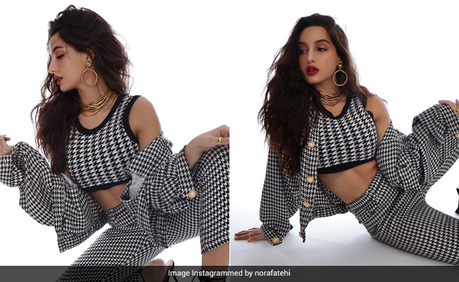 We're Crazy About Nora Fatehi In Her Black And White Houndstooth Check Co-Ord Set