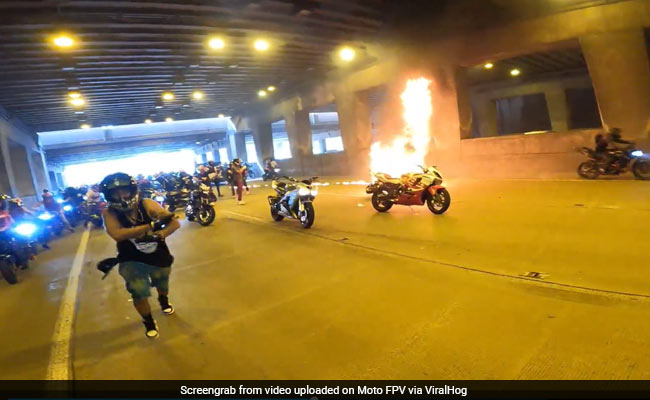 Video: Motorcycle Rider's Attempt At Wheelie Ends In Flames
