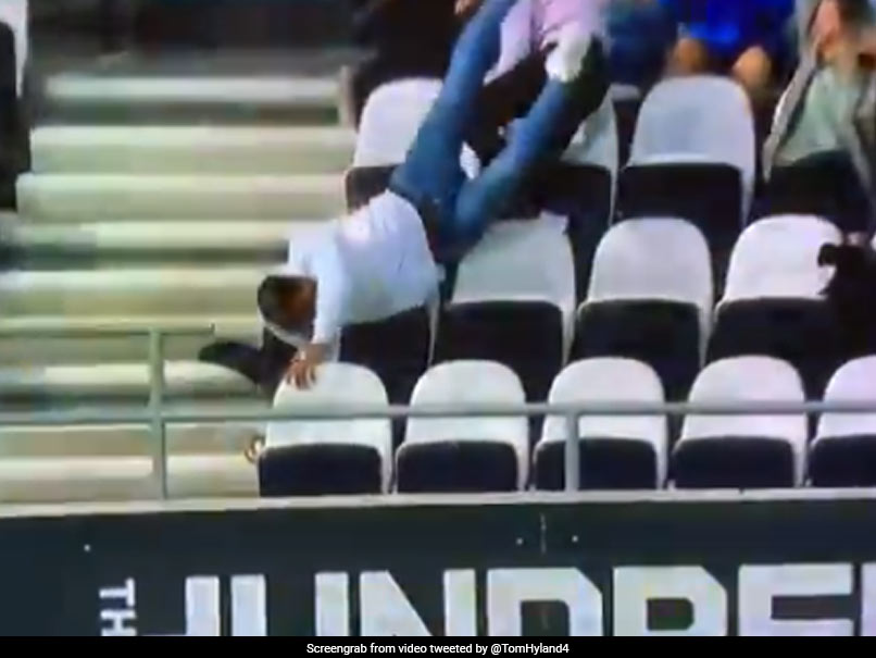 Watch: Fan Holds On To Catch While Falling Over Seats At The Hundred