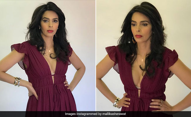 Mallika Sherawat Is Painting The Town Burgundy In This Stylish Ruffled Dress