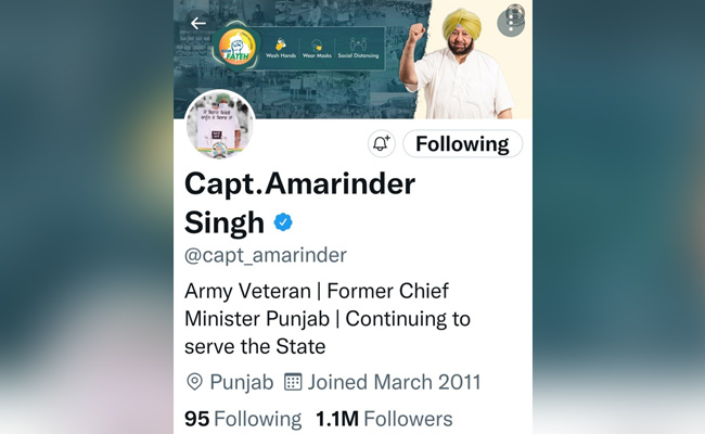 Amarinder Singh Drops Congress From Twitter Bio After Saying He'll Quit