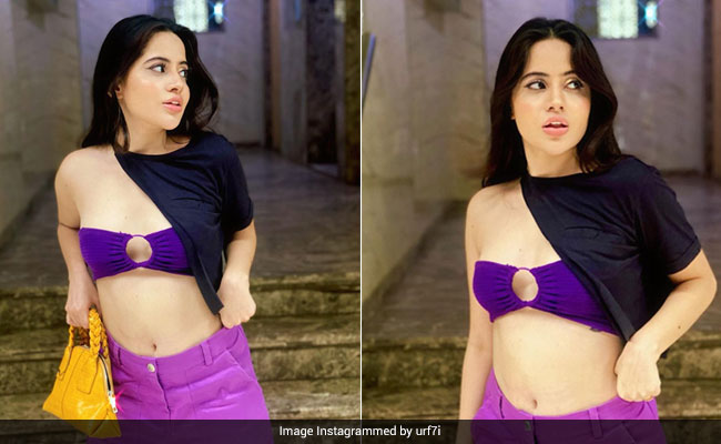 Urfi Javed's Zany Purple Crop Top Is Made Out Of A Pair Of Socks. Yes, Really