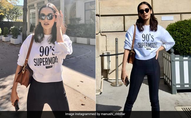 Manushi Chhillar Looks Like Every Bit A "90s Supermodel" In Her Sweatshirt And Skinny Jeans