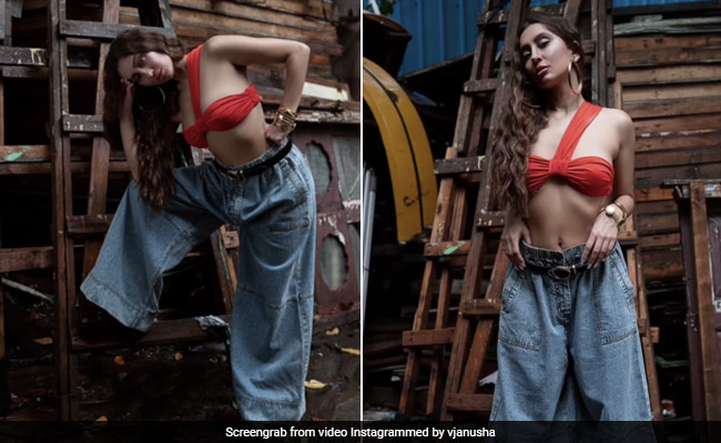 Anusha Dandekar Is A Casual Chic Fashionista In An Orange Bandeau Top And Jeans