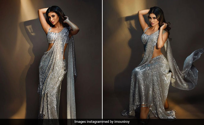 Mouni Roy Makes It Her Business To Dazzle In A Silver Sequin <i>Saree</i>