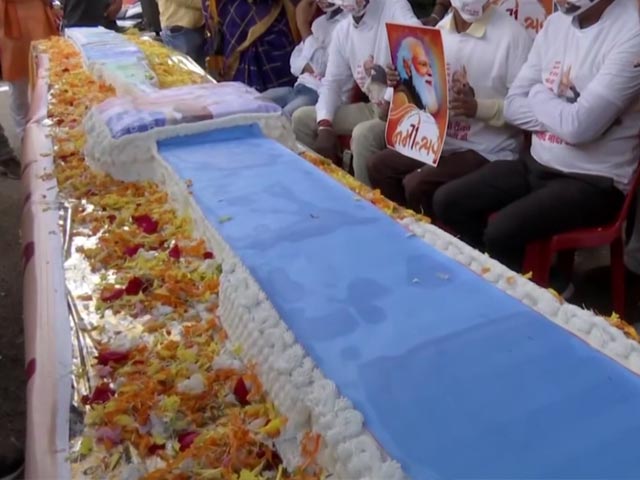 Watch: BJP Workers Cut 71 Feet-Long Vaccine Cake On PM Modi's Birthday Eve