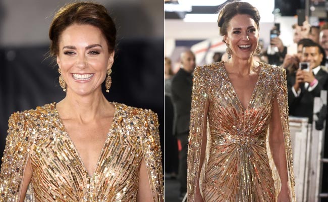 Kate Middleton Makes The Red Carpet Glimmer In An Embellished Gold Gown For James Bond Film Premiere