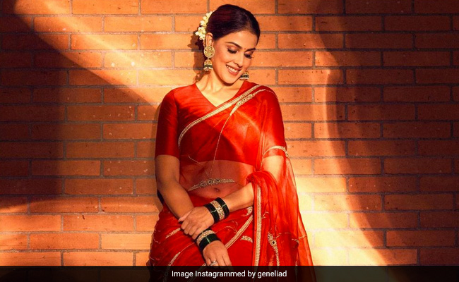 Genelia D'Souza Is A Picture Of Grace In A Glorious Red <i>Saree</i> With A <i>Gajra</i>