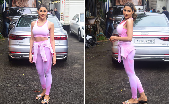 On Wednesdays, Nikki Tamboli Wears Pink To The Gym Too In Her Stylish Sports Bra And Tights