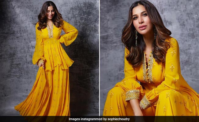 Sophie Choudry Spreads Festive Cheer As She Looks Ultra-Glam In A Stunning Yellow Sharara Set