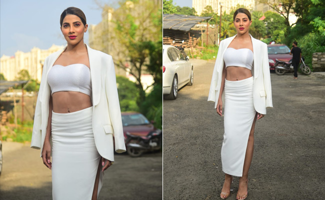 Nikki Tamboli Is A Boss Lady In All-White With A Daring Slit On The Side