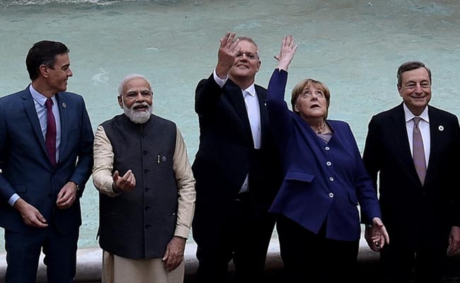 Watch: PM Modi, Other G20 Leaders Toss Coins Into Rome's Iconic Trevi Fountain
