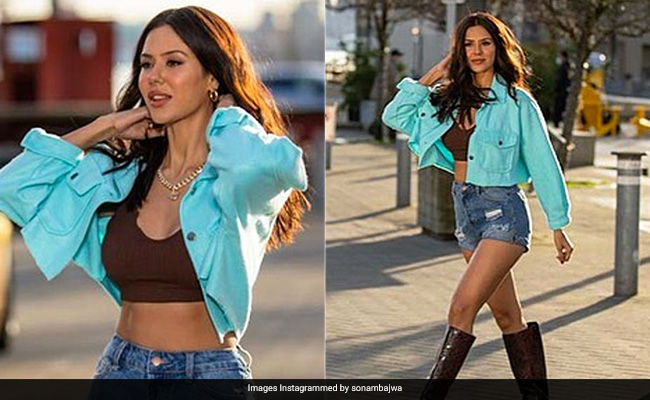 Sonam Bajwa Makes A Chic Case For Denim Shorts And Leather Boots For Fall Fashion