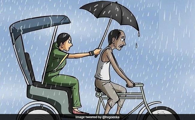 महिला ने रिक्शेवाले को बारिश से बचाने के लिए लगा दी अपनी छतरी, Photo शेयर कर हर्ष गोयनका ने कही दिलचस्प बात