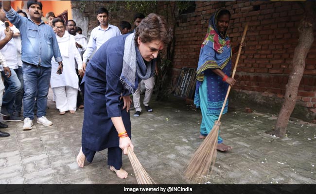Watch: Priyanka Gandhi Vadra Picks Up Broom Again After Yogi Adityanath's Dig