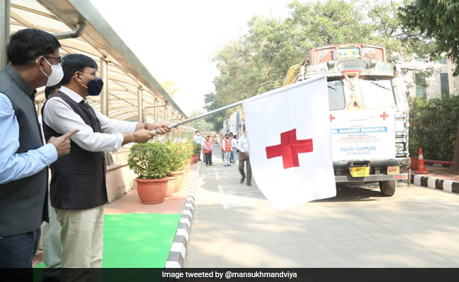 Health Minister Flags Off Relief Material For Flood-Hit Uttarakhand