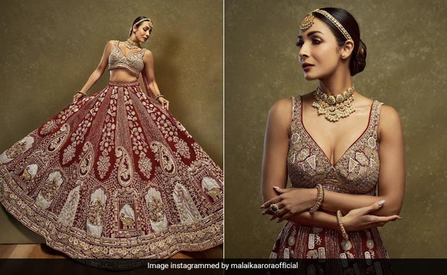 Malaika Arora In A Red <i>Lehenga</i> Walks Straight Out Of A Bridal Dream