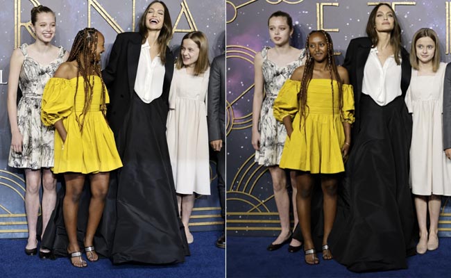 Zahara Jolie-Pitt's Yellow Off-Shoulder Dress Gets A <i>Desi</i> Touch With Black Kolhapuri Sandals