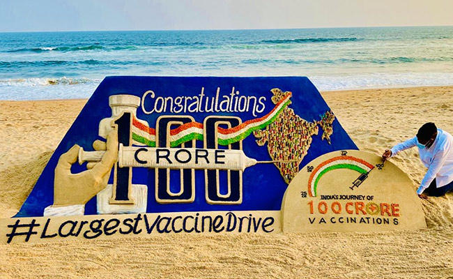 Odisha's Sudarsan Pattnaik Celebrates Vaccination Milestone With Sand Art
