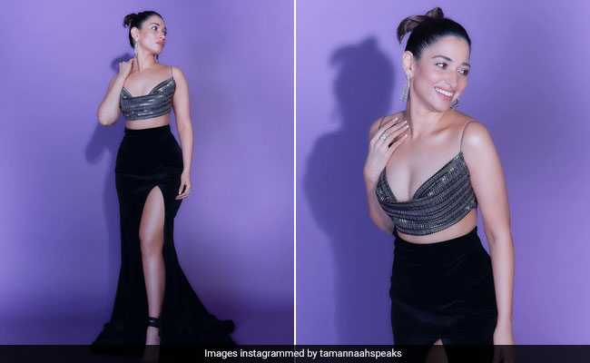 Tamannaah Bhatia's Sparkly Bralette And Thigh High Slit Skirt Screams Party From A Distance