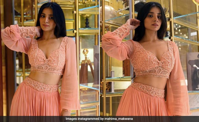 Mahima Makwana's Love For Co-Ords Continue In A Peach Beaded Crop Top And Palazzo Pants