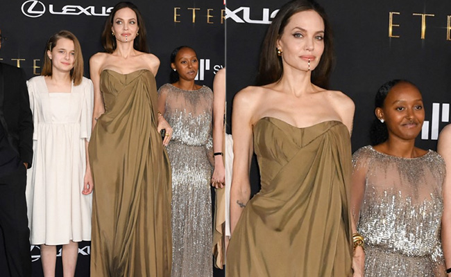Zahara Jolie-Pitt Looks Lovely As She Borrows Mom Angelina Jolie's Sparkling 2014 Oscars Gown