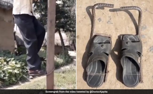 खंभे पर चढ़ने के लिए शख्स ने किया जुगाड़, बनाई गजब चप्पल, लोग बोले- India से बाहर नहीं जानी चाहिए ये टेक्नीक - देखें Video